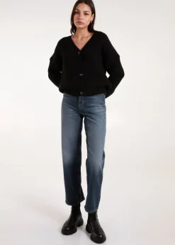 Tops>Blue Vanilla Black Button Front Cardigan