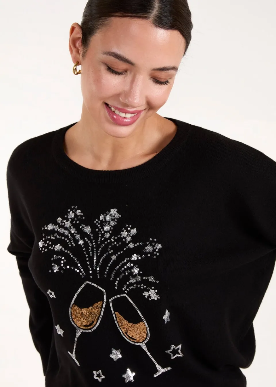 Tops>Blue Vanilla Black Champagne Glass Christmas Jumper
