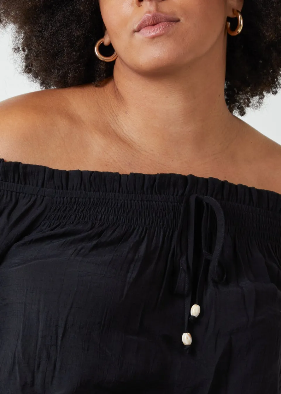 Tops>Blue Vanilla Curve Bardot Tie Front Top Black