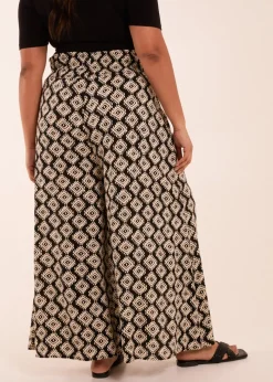 Trousers>Blue Vanilla Black Curve Shirred Wide Leg Aztec Trouser