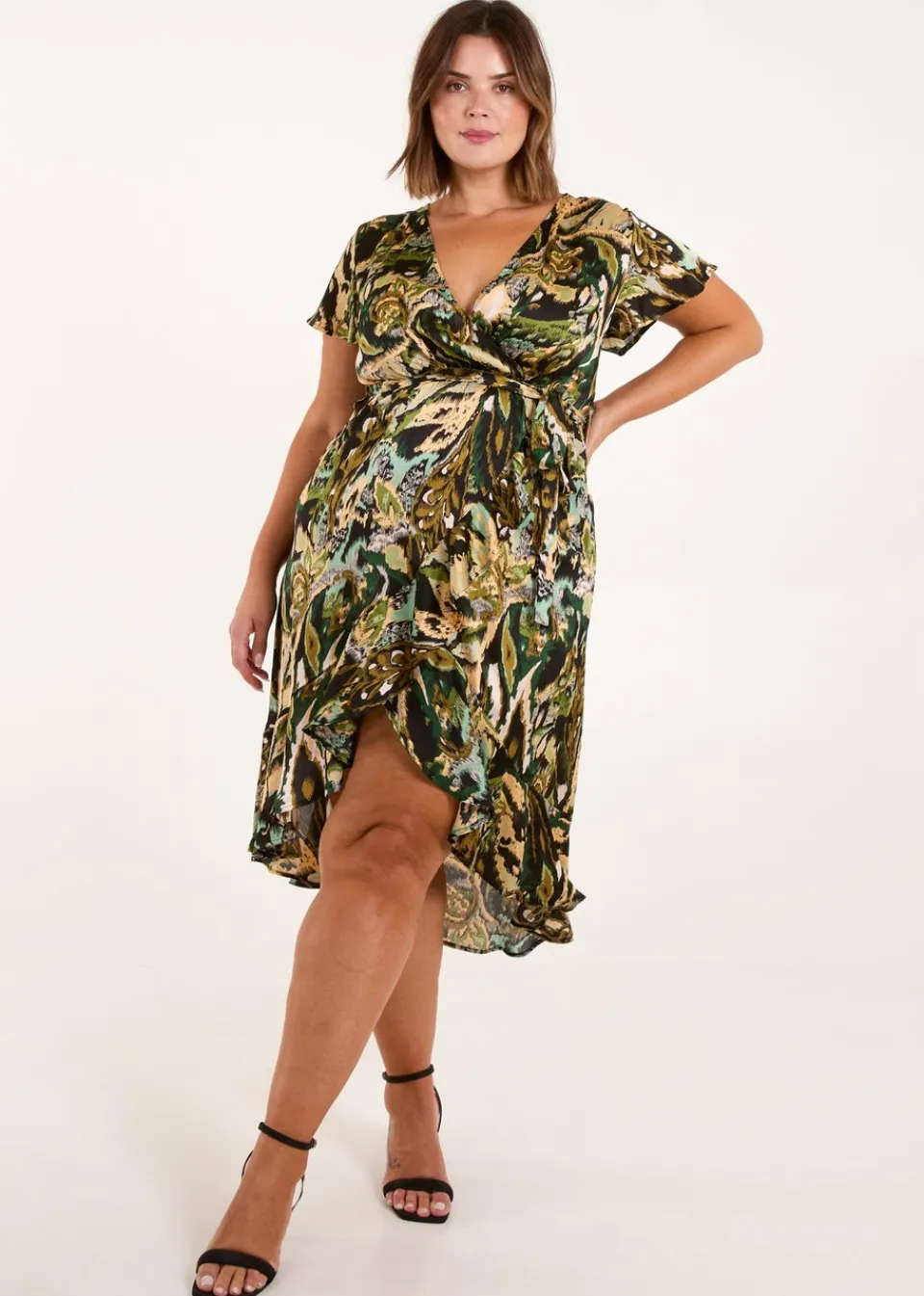 Dresses>Blue Vanilla Black Curve Angel Sleeve Wrap Midi Dress