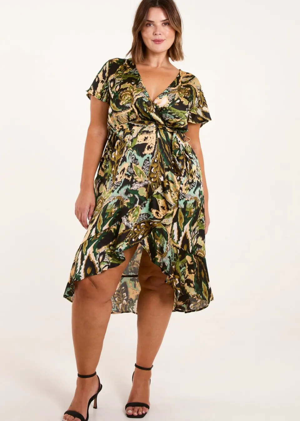 Dresses>Blue Vanilla Black Curve Angel Sleeve Wrap Midi Dress