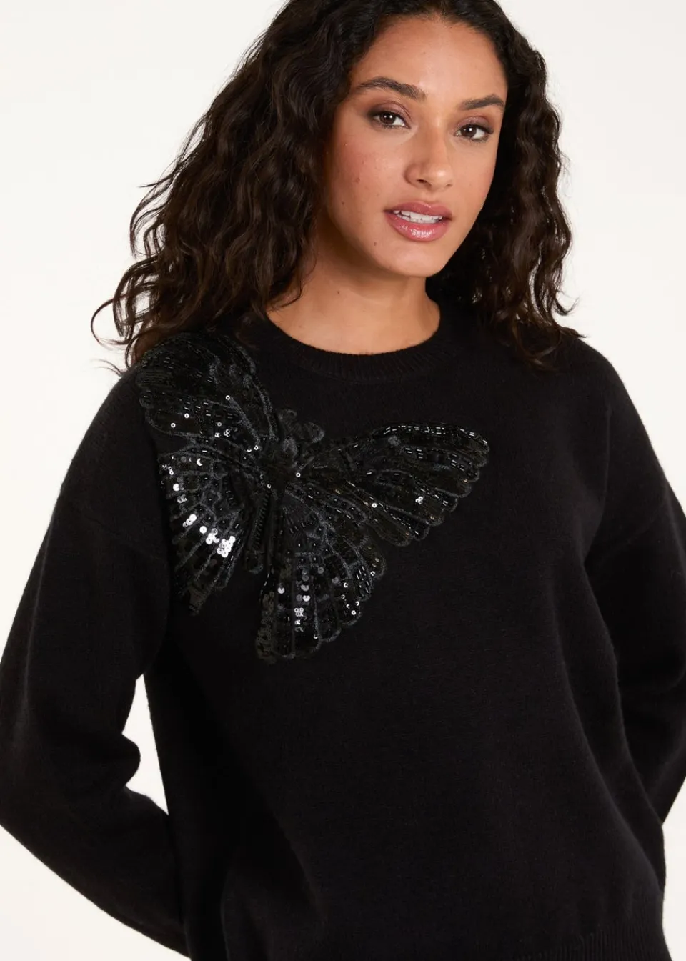 Tops>Blue Vanilla Embellished Sequin Butterfly Jumper Black