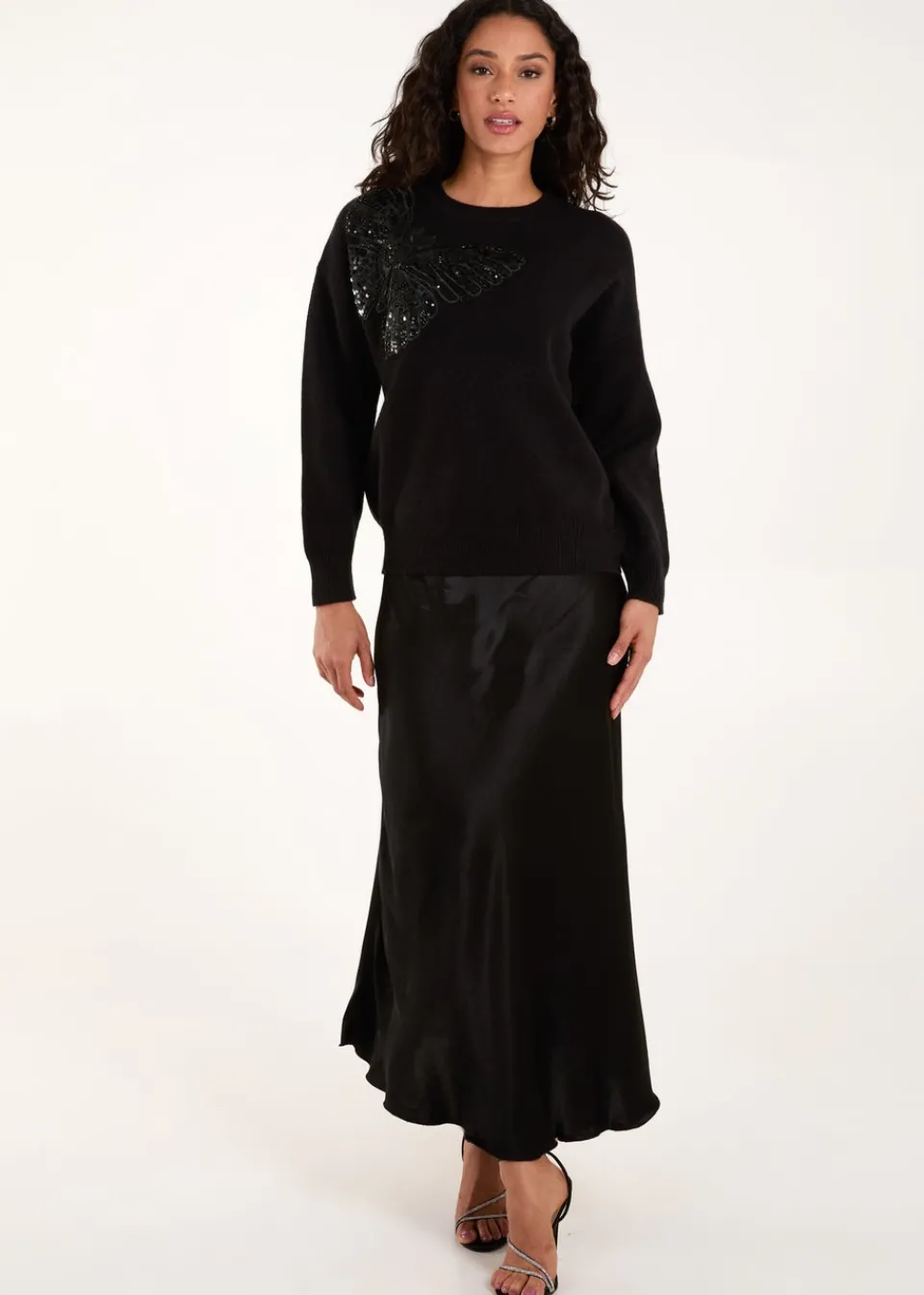 Tops>Blue Vanilla Embellished Sequin Butterfly Jumper Black