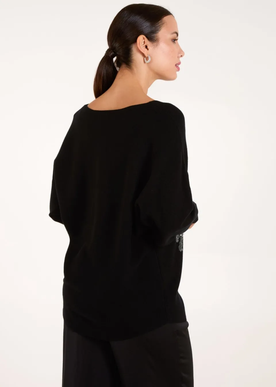 Tops>Blue Vanilla Black Embellished Bows Knitted Jumper