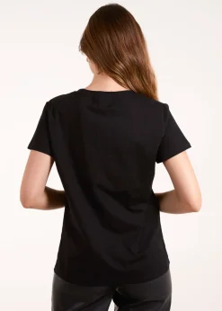 T-Shirts>Blue Vanilla Black Embellished Bow Apllique T-shirt