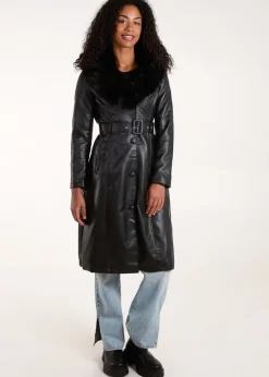 Coats & Jackets>Blue Vanilla Black Faux Fur Longline Coat