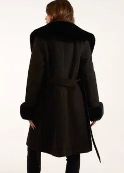 Coats & Jackets>Blue Vanilla Black Faux Fur Belted Coat