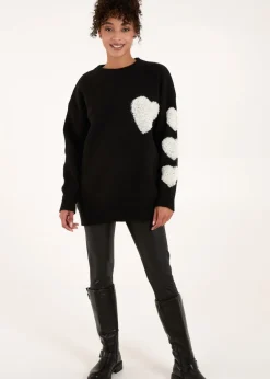 Tops>Blue Vanilla Black Flocked Heart Oversized Jumper