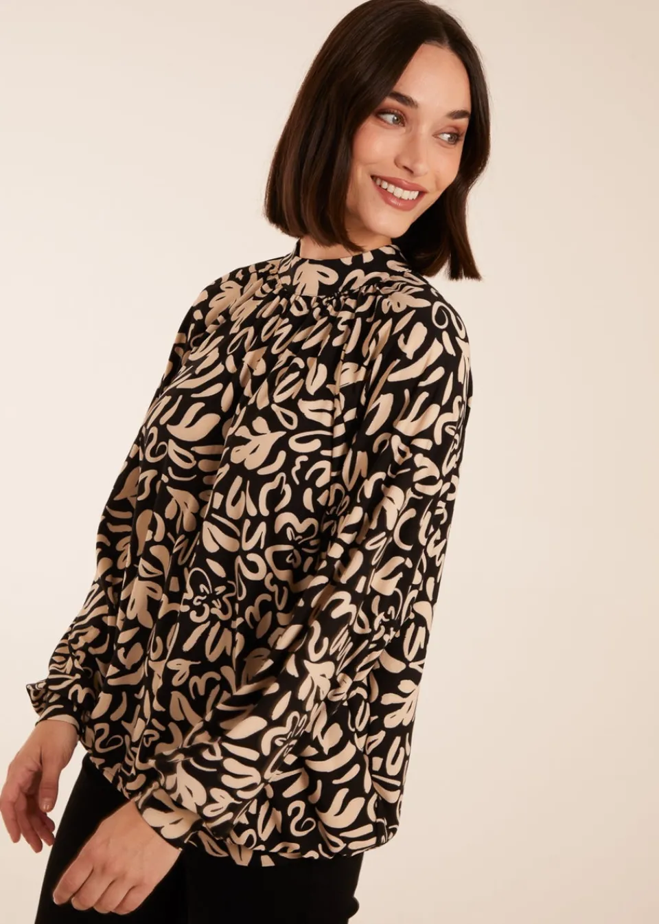 Tops>Blue Vanilla Black High Neck Batwing Top