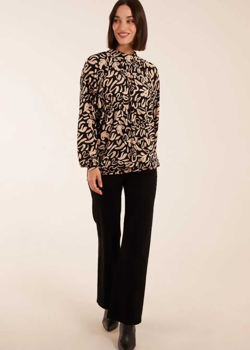 Tops>Blue Vanilla Black High Neck Batwing Top