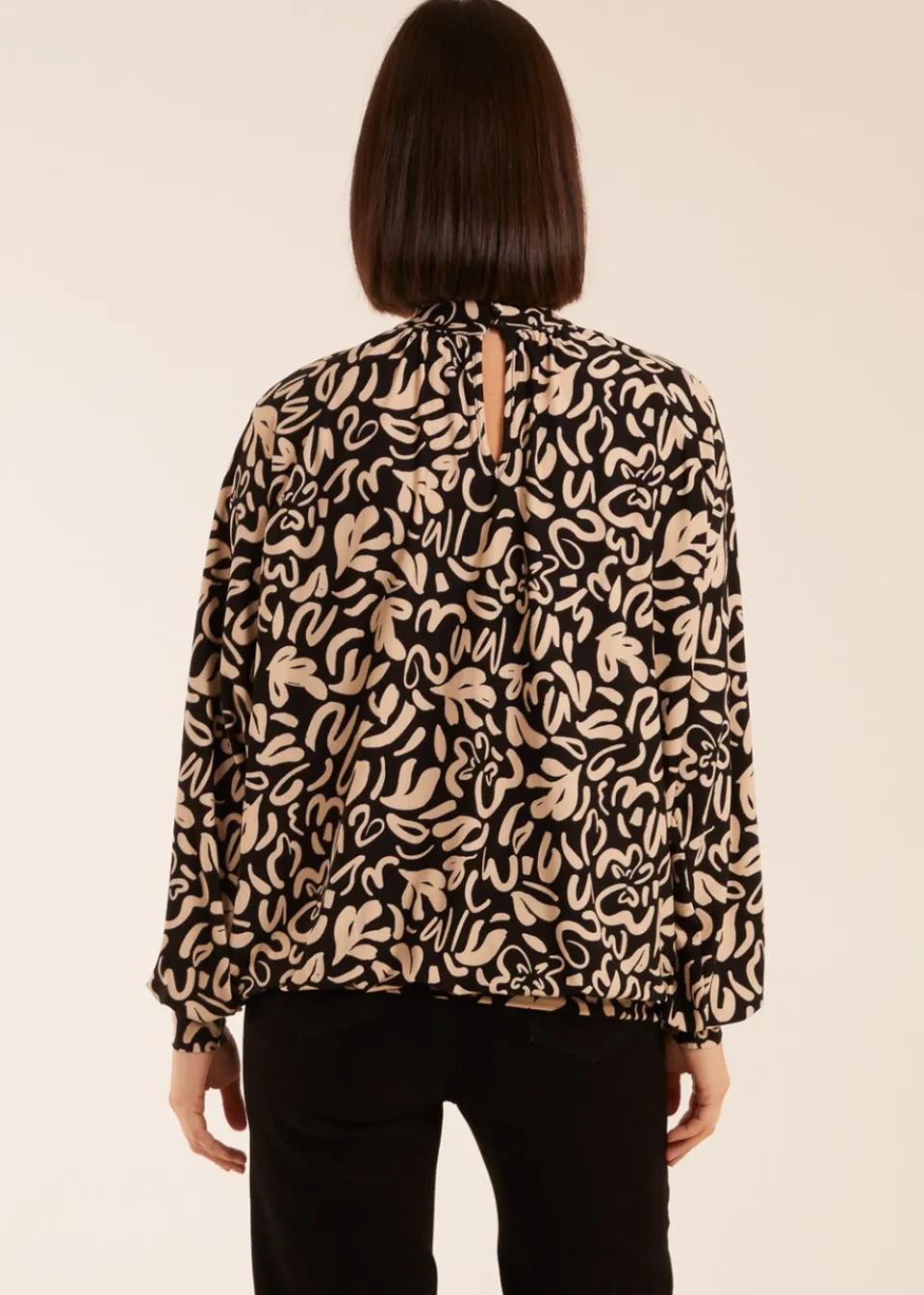 Tops>Blue Vanilla Black High Neck Batwing Top