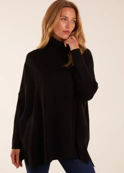 Tops>Blue Vanilla High Neck Boxy Jumper Black