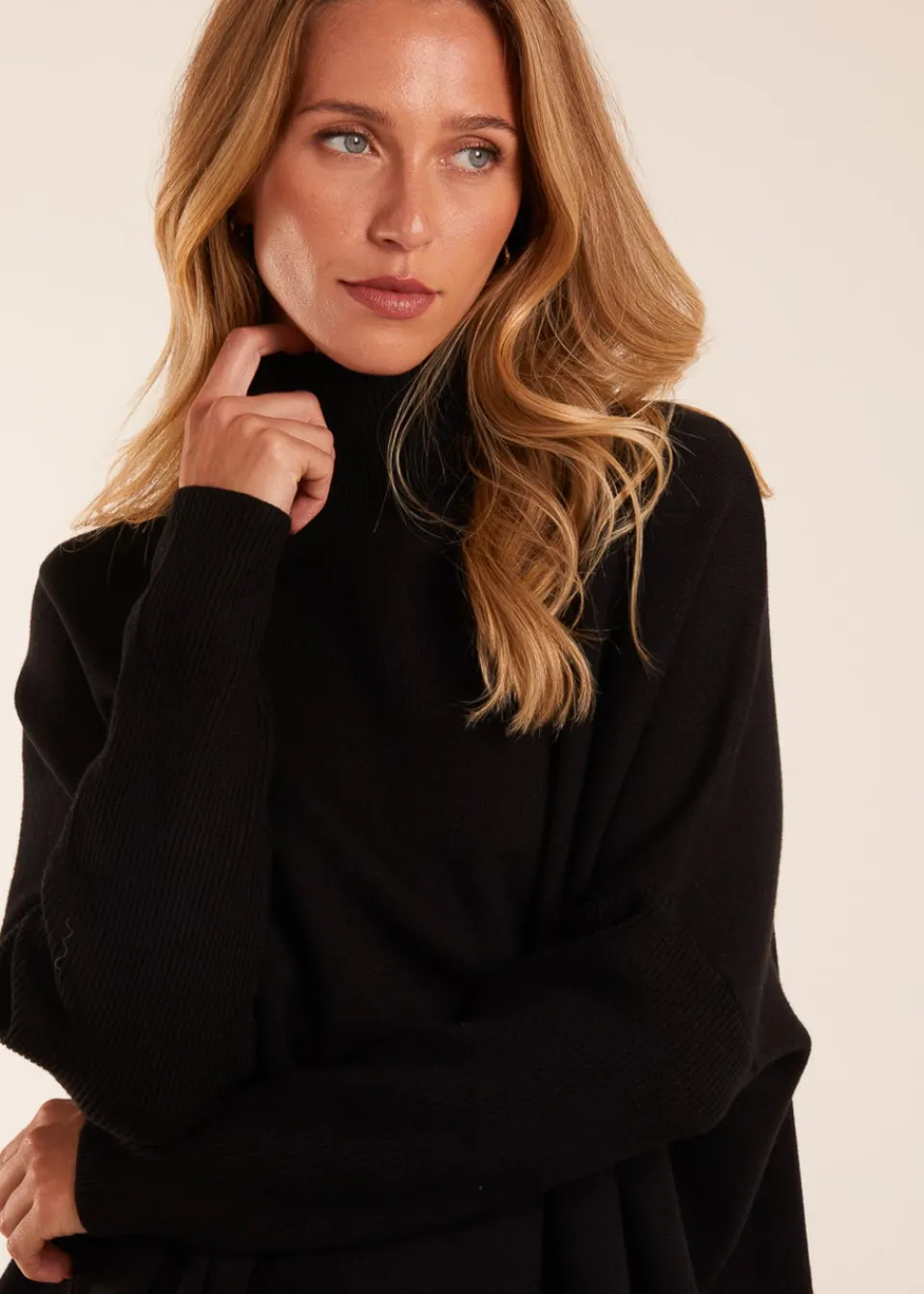 Tops>Blue Vanilla High Neck Boxy Jumper Black