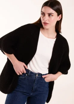 Tops>Blue Vanilla Knitted Mid Length Cardigan Black
