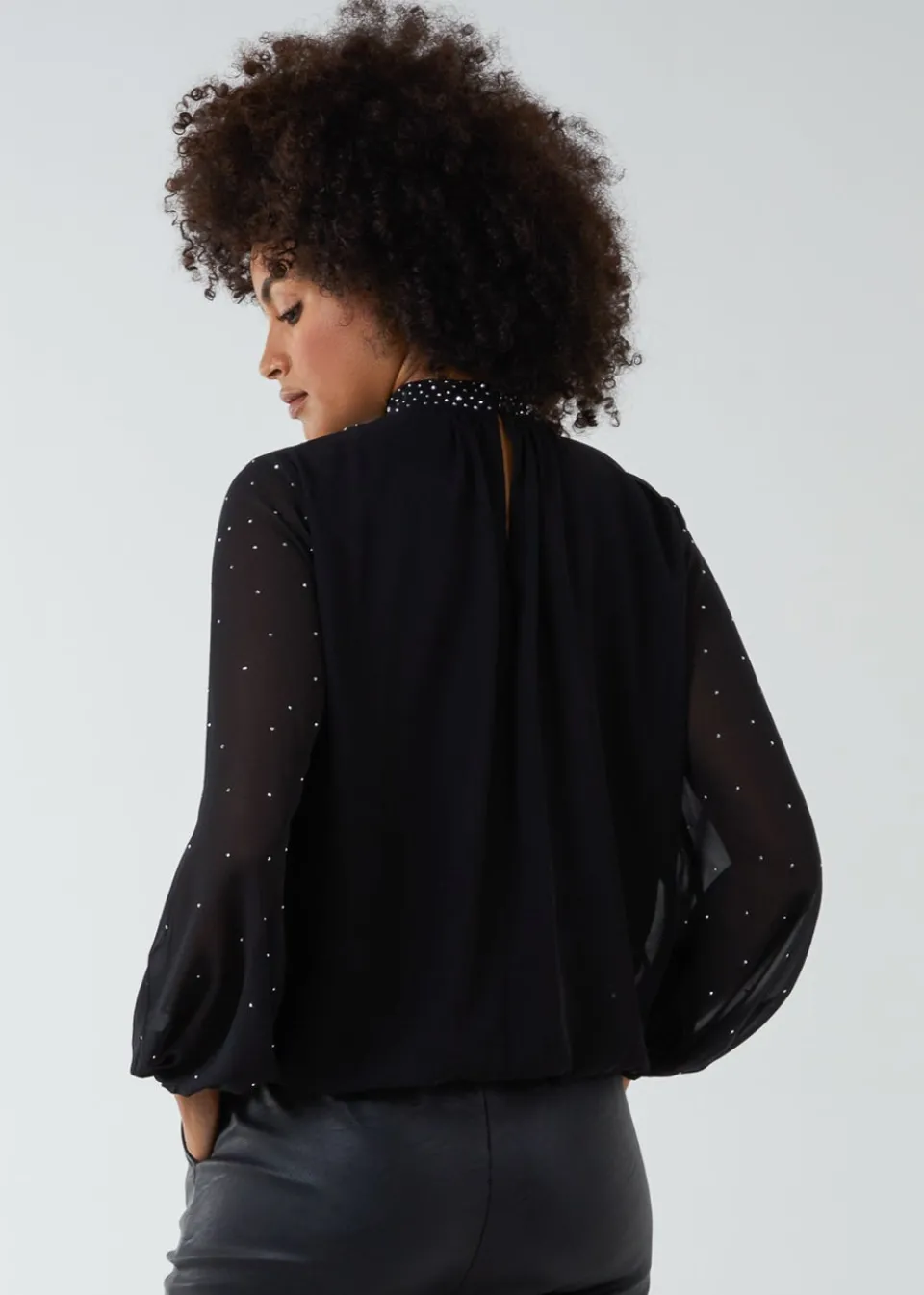 Tops>Blue Vanilla Black Ombre Diamante Puffball Top