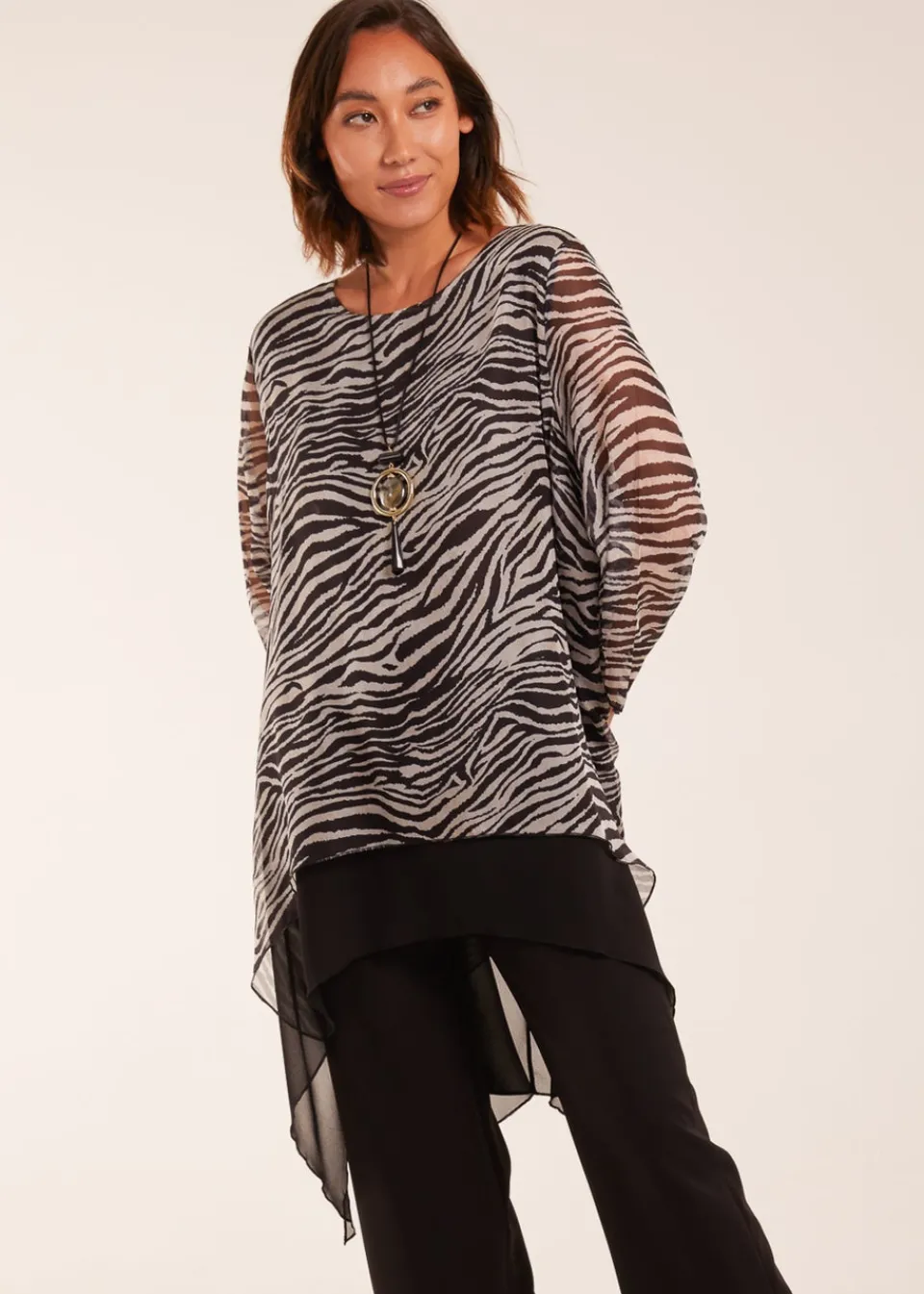 Tops>Blue Vanilla Black Pattern 2 In 1 Woven Top