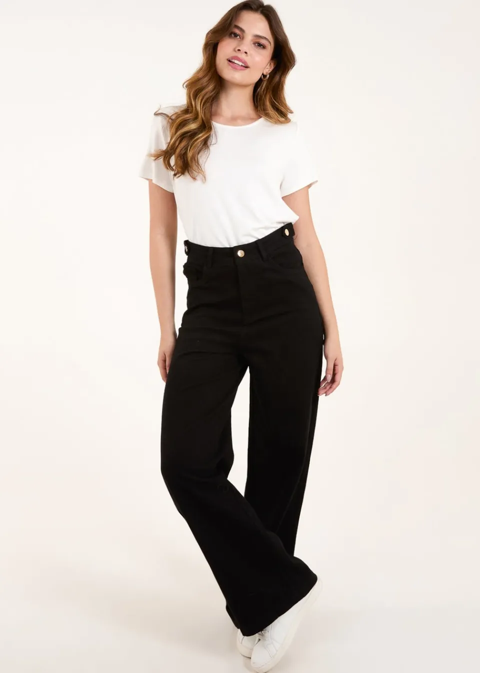 Jeans & Jeggings>Blue Vanilla Black Plain Wide Leg Trousers