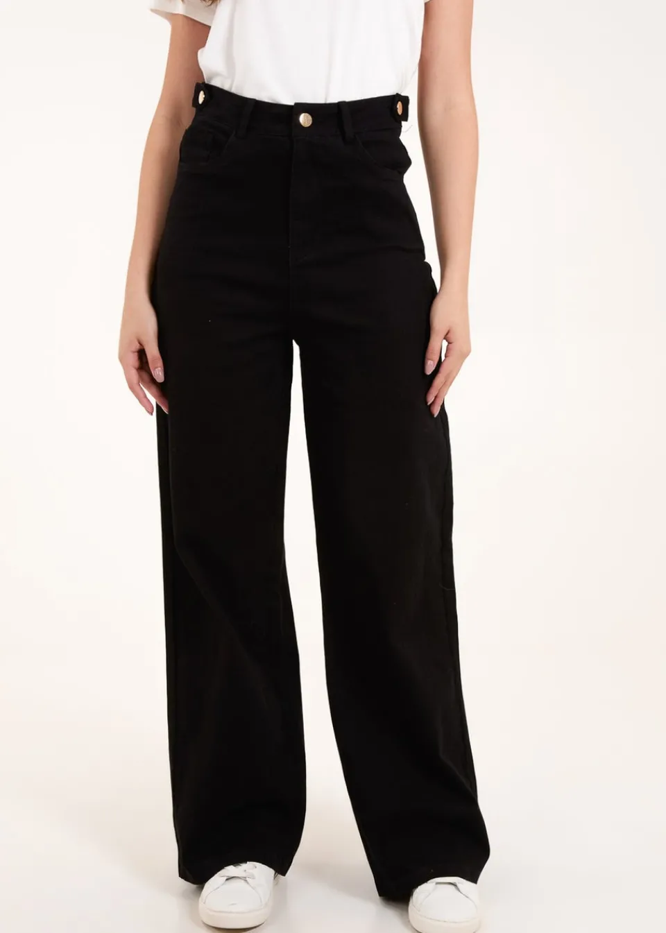 Jeans & Jeggings>Blue Vanilla Black Plain Wide Leg Trousers