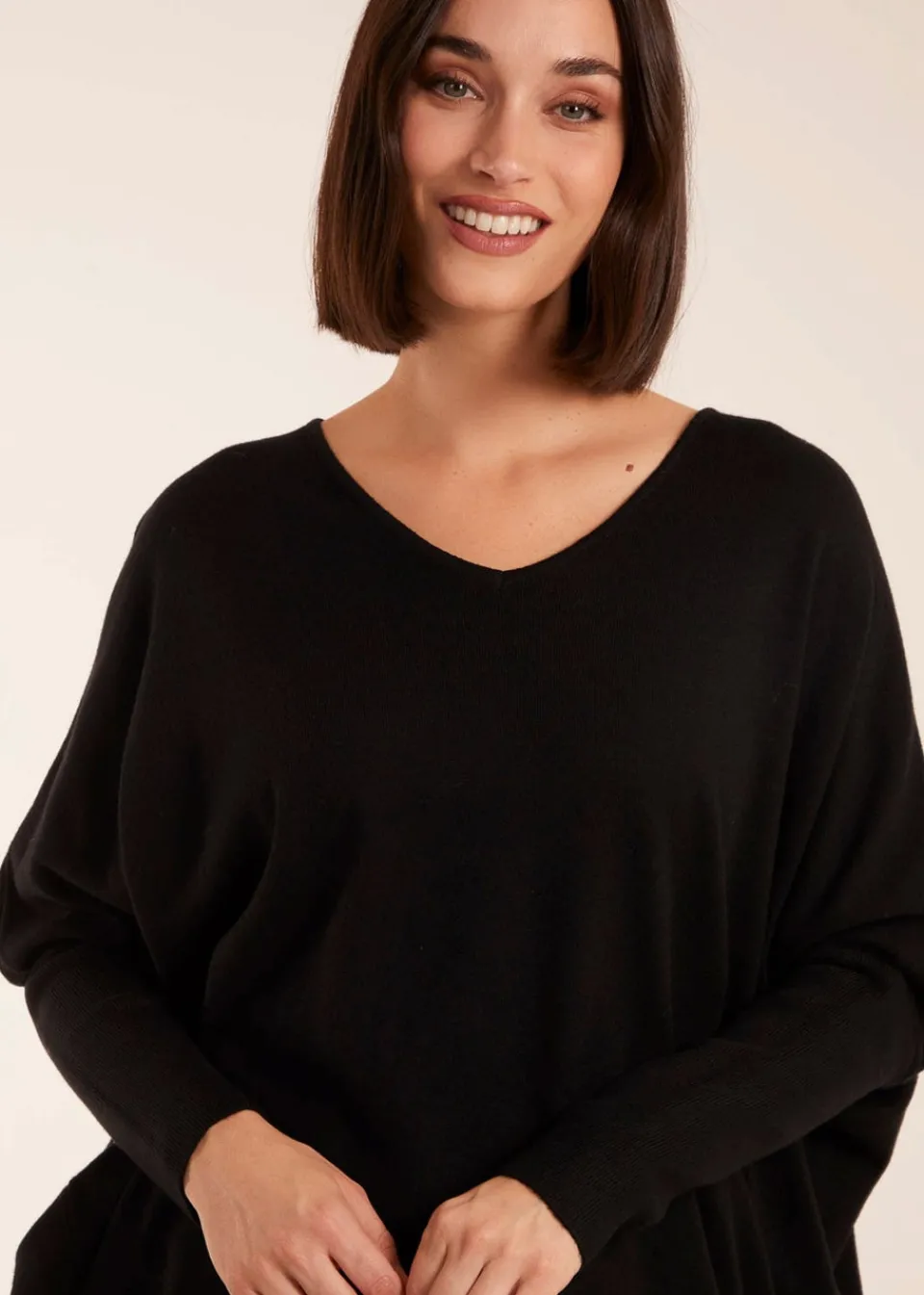 Tops>Blue Vanilla Black Plain V Neck Jumper
