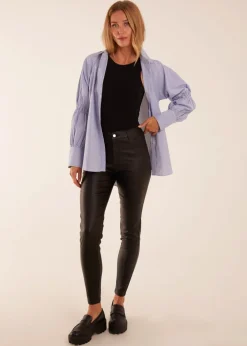 Jeans & Jeggings>Blue Vanilla Black PU Mid Rise Coated Skinny Jeans