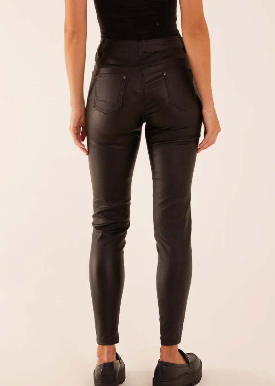 Jeans & Jeggings>Blue Vanilla Black PU Mid Rise Coated Skinny Jeans