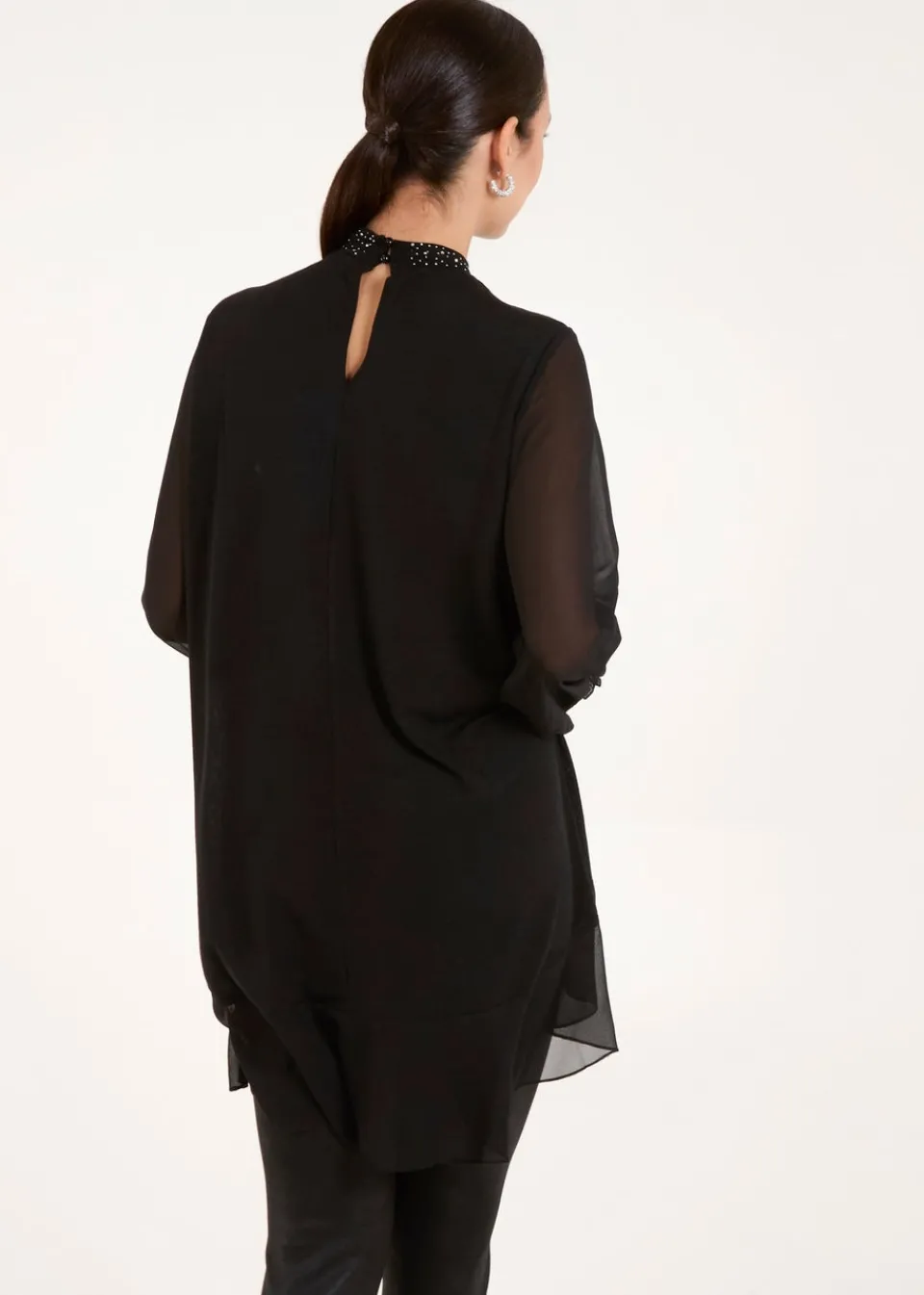 Tops>Blue Vanilla Black Rhinestone High Neck Top