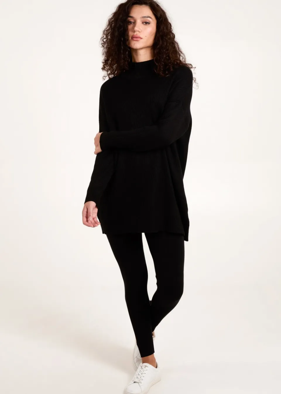 Tops>Blue Vanilla Black Ribbed Jumper & Knit Legging Set