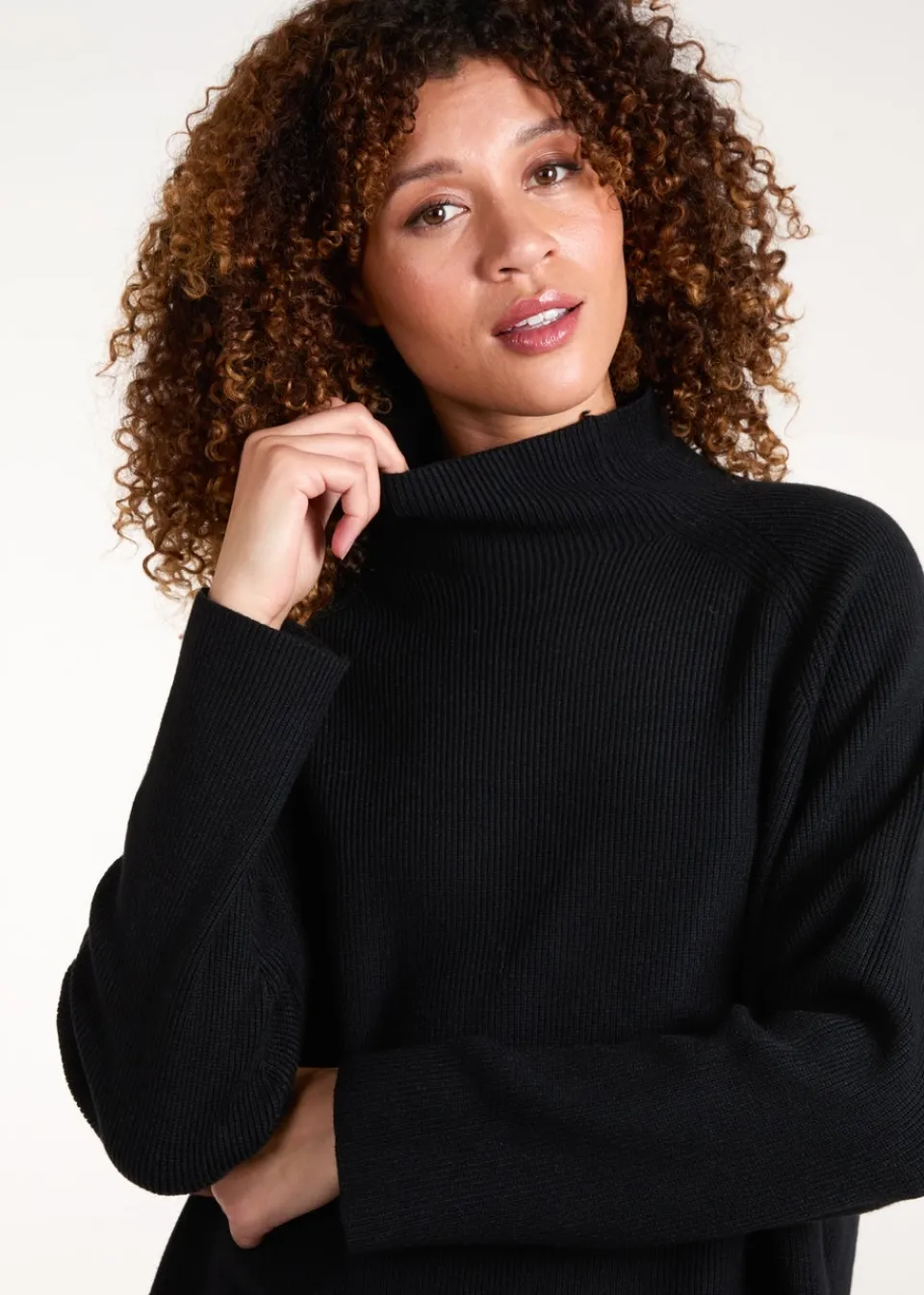Tops>Blue Vanilla Black Ribbed High Neck Co-Ord Set
