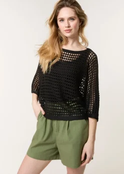 Tops>Blue Vanilla Black Round Neck Net Top