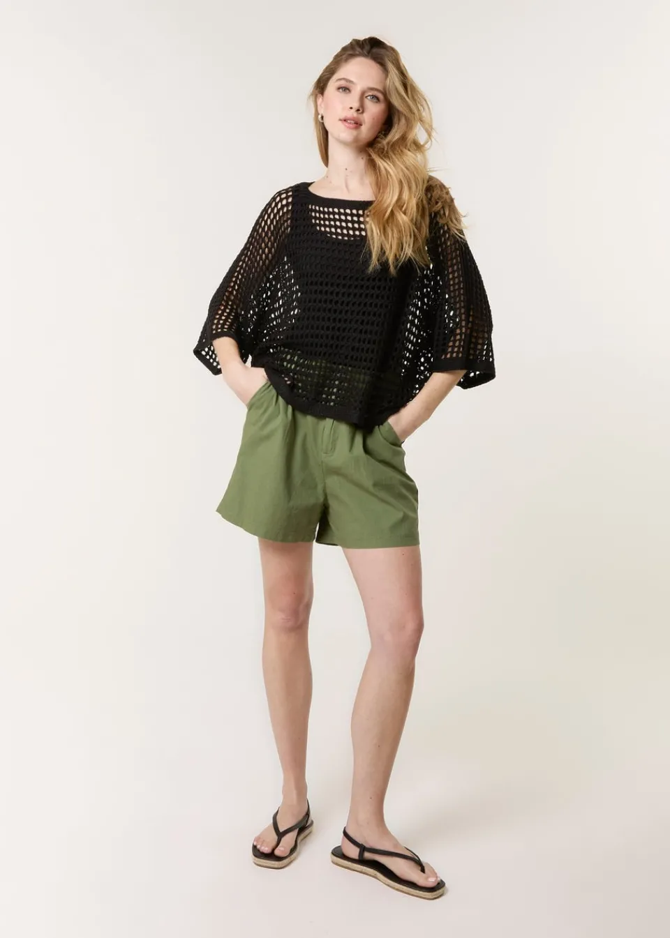 Tops>Blue Vanilla Black Round Neck Net Top