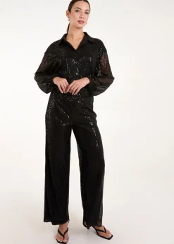 Trousers>Blue Vanilla Black Sequin Trousers