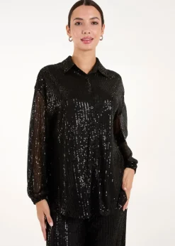 Tops>Blue Vanilla Black Sequin Shirt