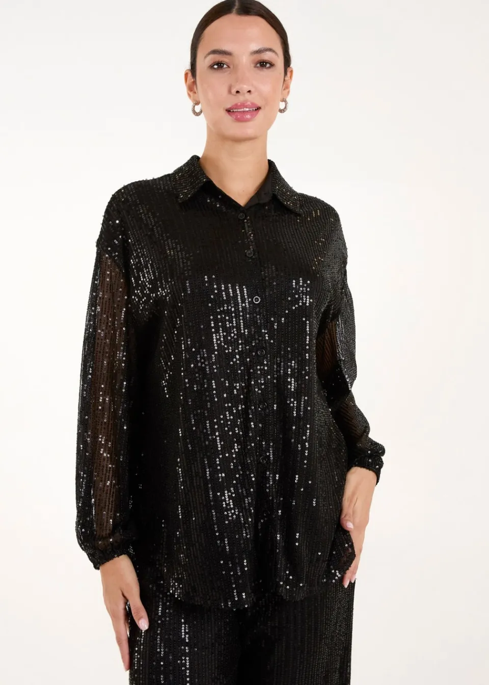 Tops>Blue Vanilla Black Sequin Shirt