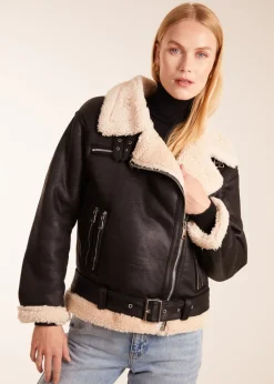 Coats & Jackets>Blue Vanilla Black Shearling Aviator Jacket