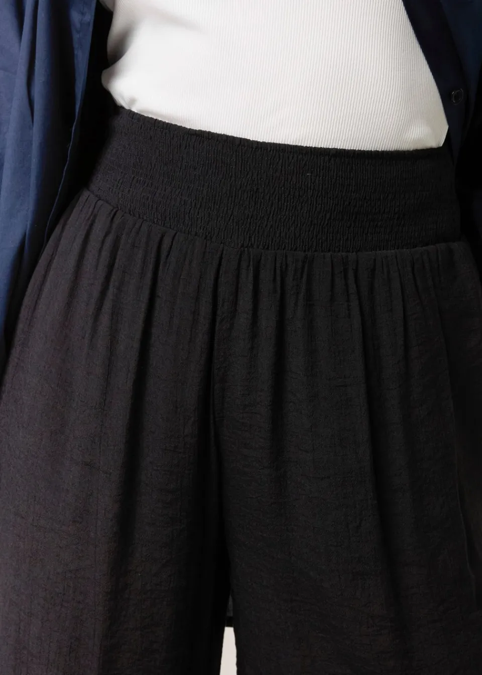 Trousers>Blue Vanilla Black Shirred Culottes