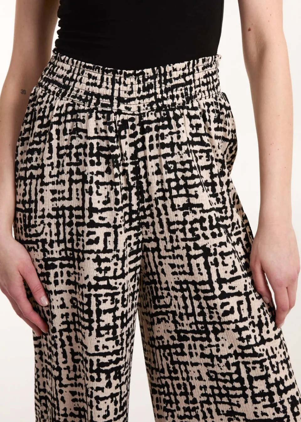 Trousers>Blue Vanilla Black Shirred Waistband Wide Leg Trousers