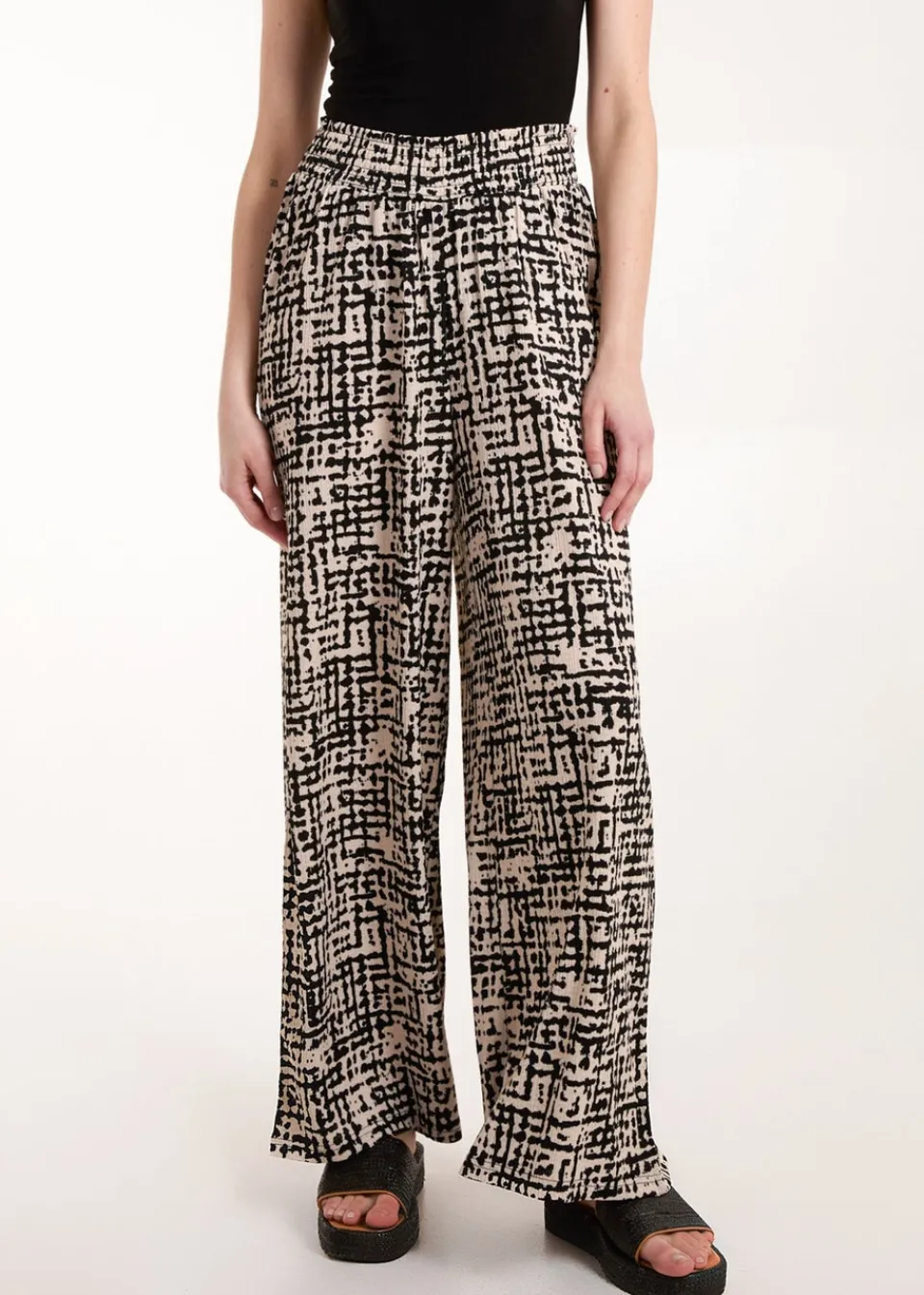 Trousers>Blue Vanilla Black Shirred Waistband Wide Leg Trousers