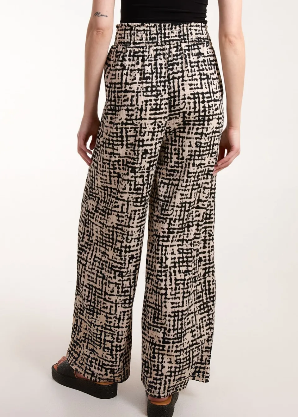 Trousers>Blue Vanilla Black Shirred Waistband Wide Leg Trousers