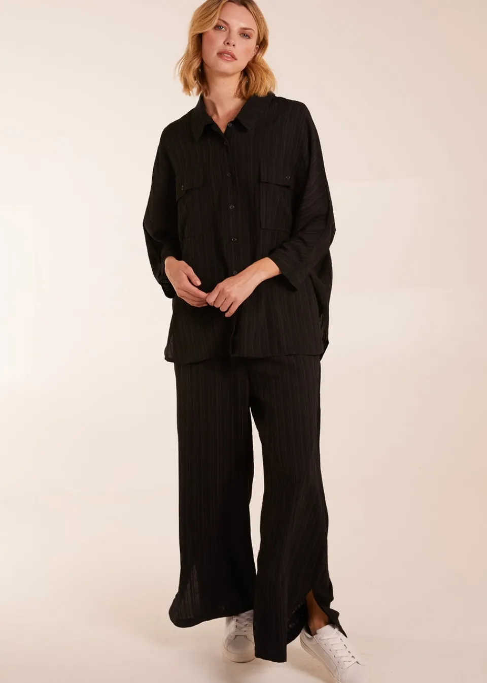 Tops>Blue Vanilla Shirt & Trousers Set Black