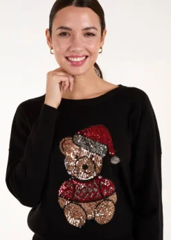 Tops>Blue Vanilla Black Teddy Bear Christmas Jumper