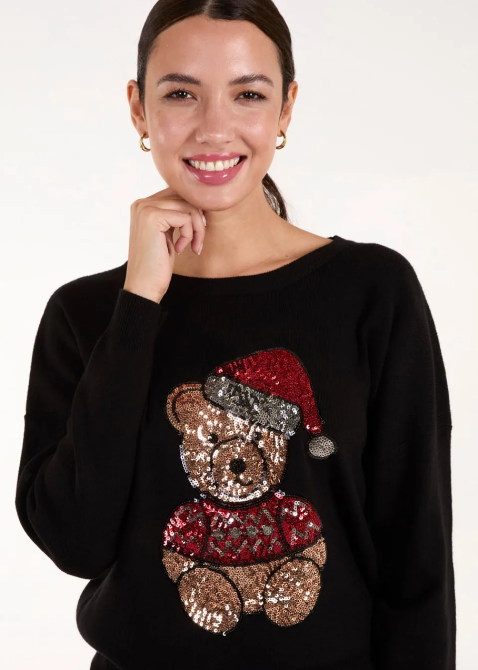 Tops>Blue Vanilla Black Teddy Bear Christmas Jumper