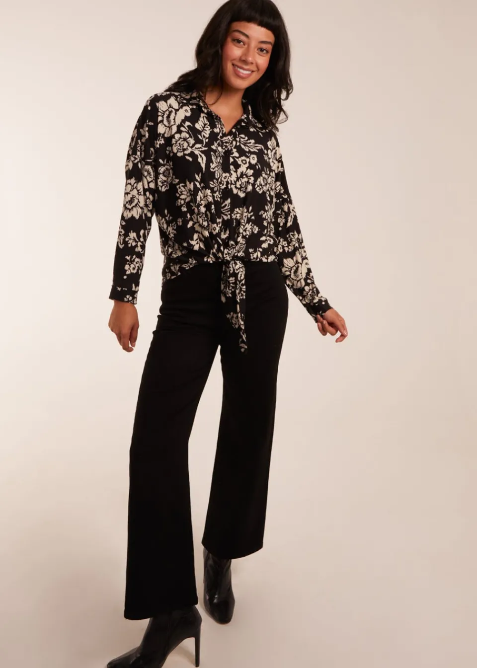Tops>Blue Vanilla Black Tie Front Oversized Shirt
