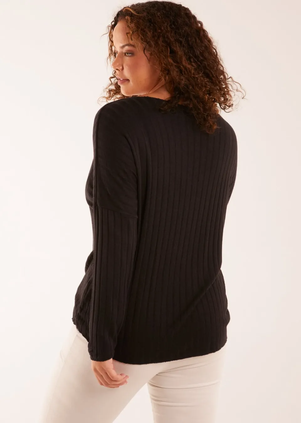 Tops>Blue Vanilla V-Neck Ribbed Jumper Black