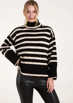 Tops>Blue Vanilla Black Wide Stripe Roll Neck Jumper