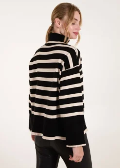 Tops>Blue Vanilla Black Wide Stripe Roll Neck Jumper