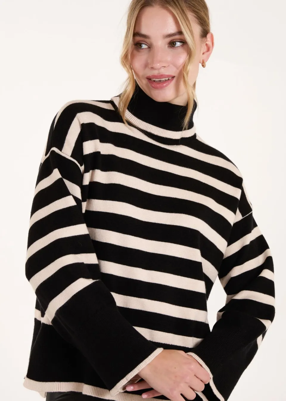 Tops>Blue Vanilla Black Wide Stripe Roll Neck Jumper