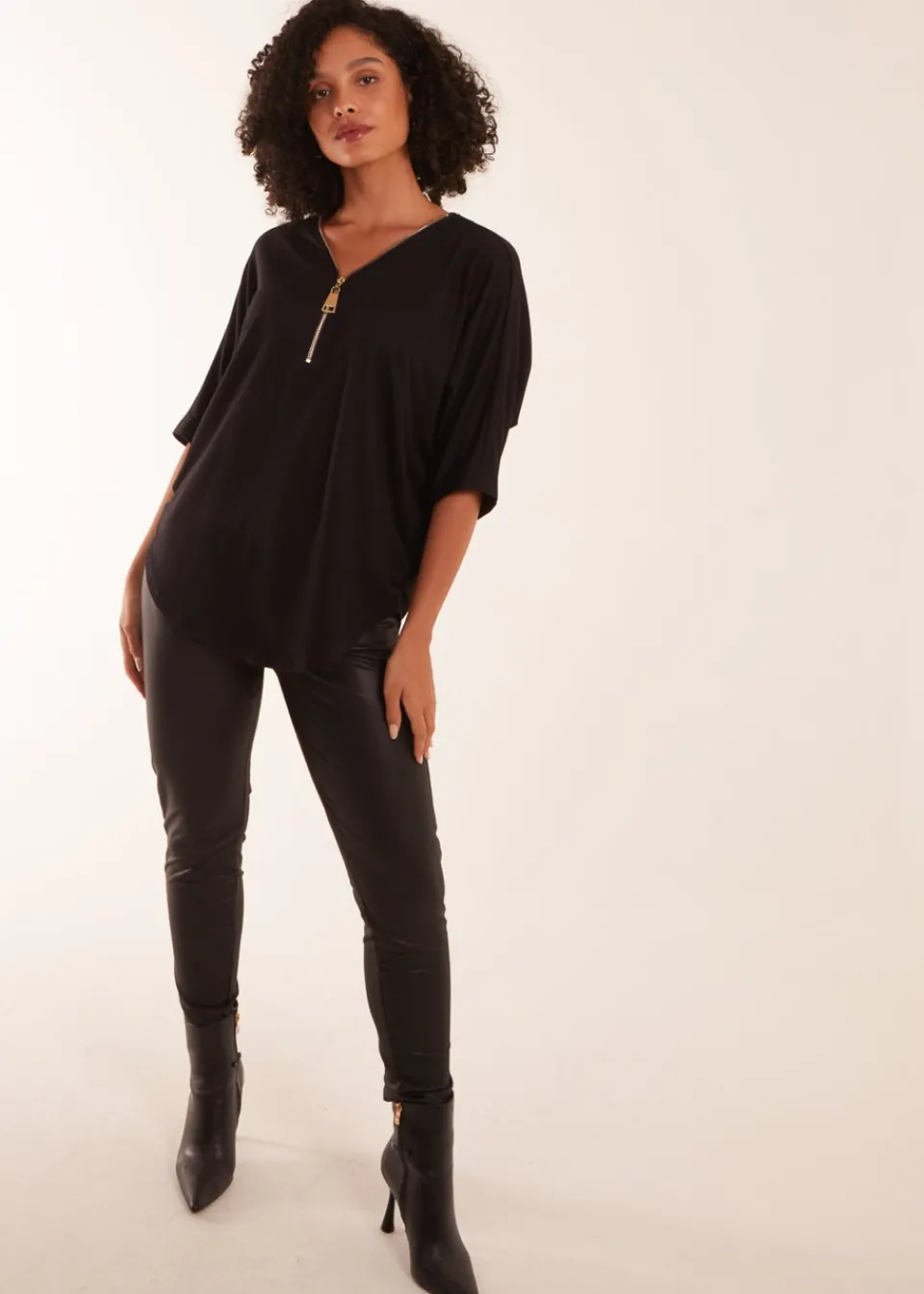 Tops>Blue Vanilla Zip Front Top Black