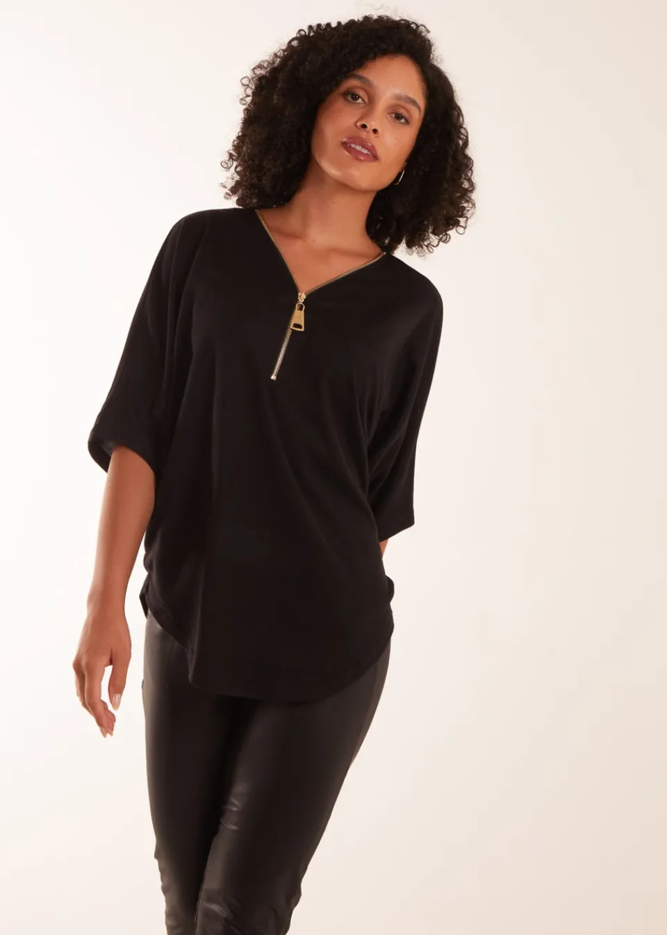 Tops>Blue Vanilla Zip Front Top Black