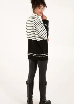 Tops>Blue Vanilla Black/White Mixed Stripe Round Neck Jumper